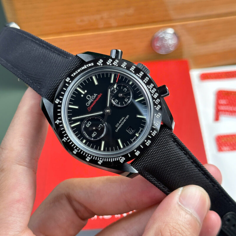 Omega-Speedmaster-Moonwatch-Dark-Side-of-the-Moon-Black-Dial-Canvas-Strap-2-scaled-800x800 Omega Speedmaster Moonwatch Dark Side of the Moon Black Ceramic Canvas Strap Replica 44mm - Image 2