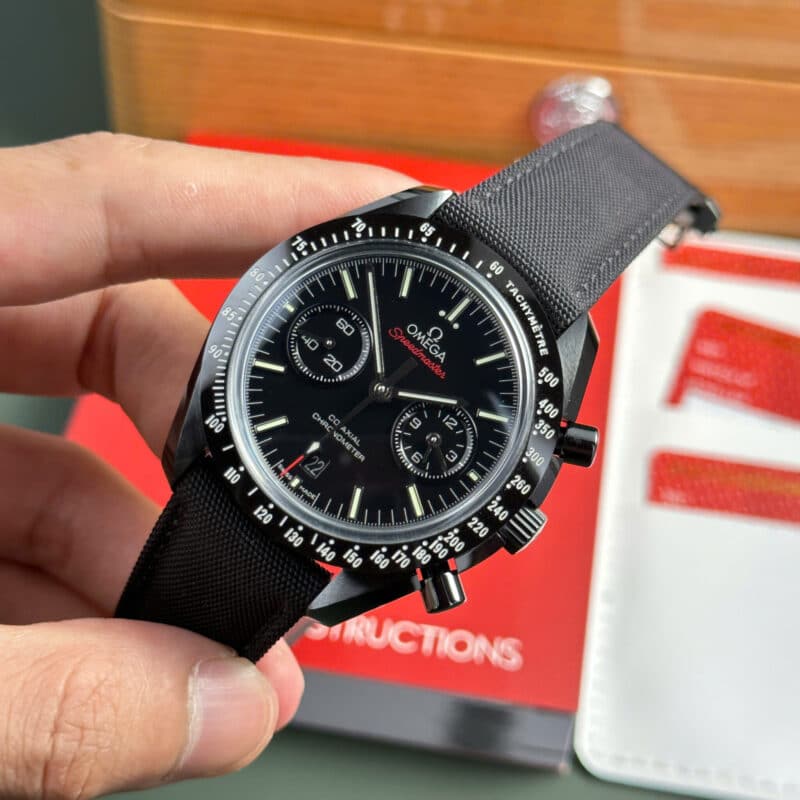 Omega-Speedmaster-Moonwatch-Dark-Side-of-the-Moon-Black-Dial-Canvas-Strap-3-scaled-800x800 Omega Speedmaster Moonwatch Dark Side of the Moon Black Ceramic Canvas Strap Replica 44mm - Image 3