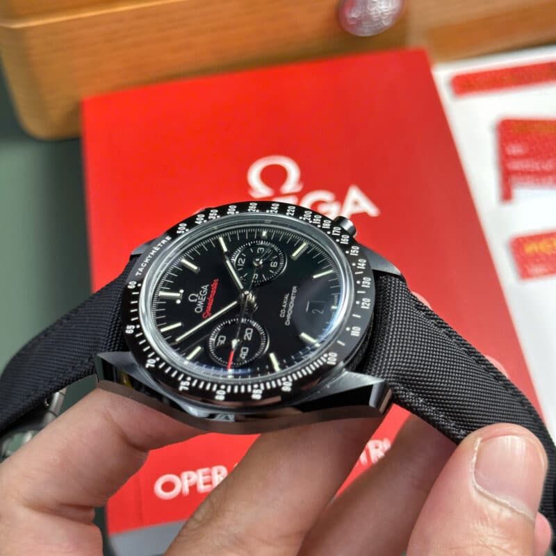 Omega-Speedmaster-Moonwatch-Dark-Side-of-the-Moon-Black-Dial-Canvas-Strap-4-scaled-800x800 Omega Speedmaster Moonwatch Dark Side of the Moon Black Ceramic Canvas Strap Replica 44mm - Image 5