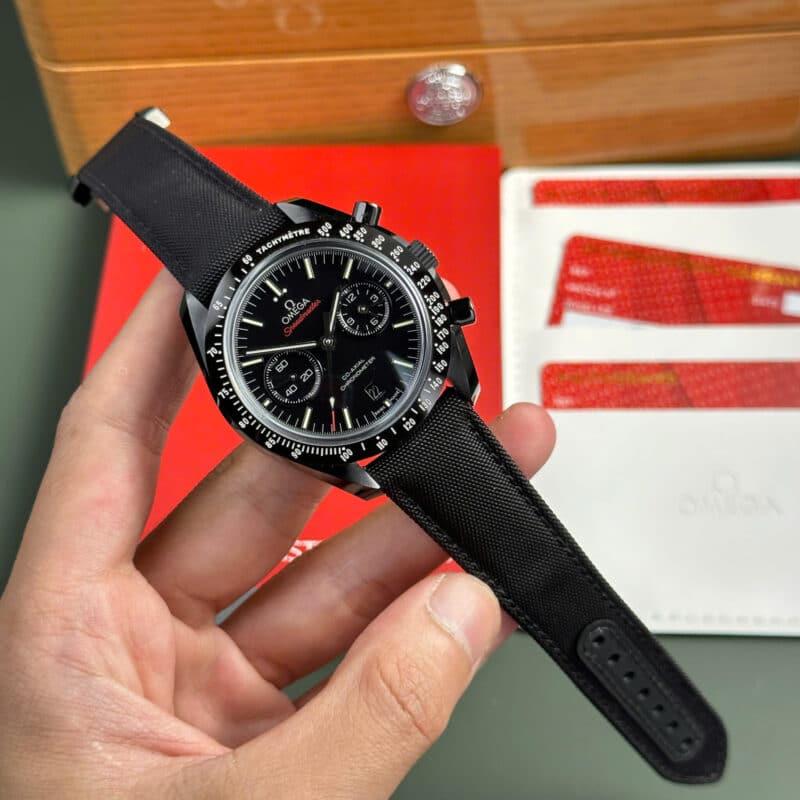 Omega-Speedmaster-Moonwatch-Dark-Side-of-the-Moon-Black-Dial-Canvas-Strap-7-scaled-800x800 Omega Speedmaster Moonwatch Dark Side of the Moon Black Ceramic Canvas Strap Replica 44mm - Image 4