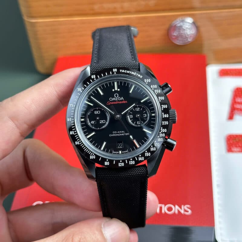 Omega-Speedmaster-Moonwatch-Dark-Side-of-the-Moon-Black-Dial-Canvas-Strap-scaled-800x800 Omega Speedmaster Moonwatch Dark Side of the Moon Black Ceramic Canvas Strap Replica 44mm