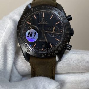 Omega Speedmaster Moonwatch Dark Side of the Moon Ceramic Black & Brown Leather Strap Replica 44mm