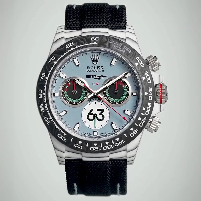 Porsche911S-T-2copy3 Daytona DIW Porsche 911 s/t White Carbon DIWF Best Edition Blue Dial on Black Nylon Strap DD4801