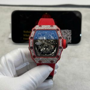 Richard Mille RM 35-02 Red Quartz TPT Custom Made 1:1 Snow Diamond Vaucher Movement Exclusive Quality 49.94mm x 44.5mm