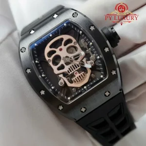 Richard Mille RM52-01 Skull Tourbillon Black Ceramic Rubber Band Best Replica 43mm