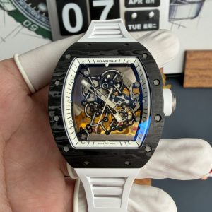 Richard Mille RM055 Bubba Watson White Legend Carbon NTPT Vaucher Movement 1:1 Super Clone A9 Factory 42.7mm x 49.9mm (Free Sprung)