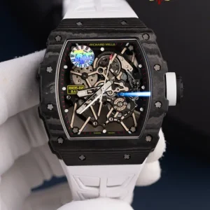 Richard Mille RM35-02 Rafael Nadal Black Carbon TPT White Rubber Band Super Clone V7 ZF 49.94mm x 44.5mm