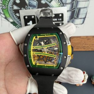 Richard Mille RM61-01 Yohan Blake Green/Yellow Dial Black Ceramic Vaucher Movement 1:1 Super Clone A9F 42.7mm x 50.23mm (Free Sprung)