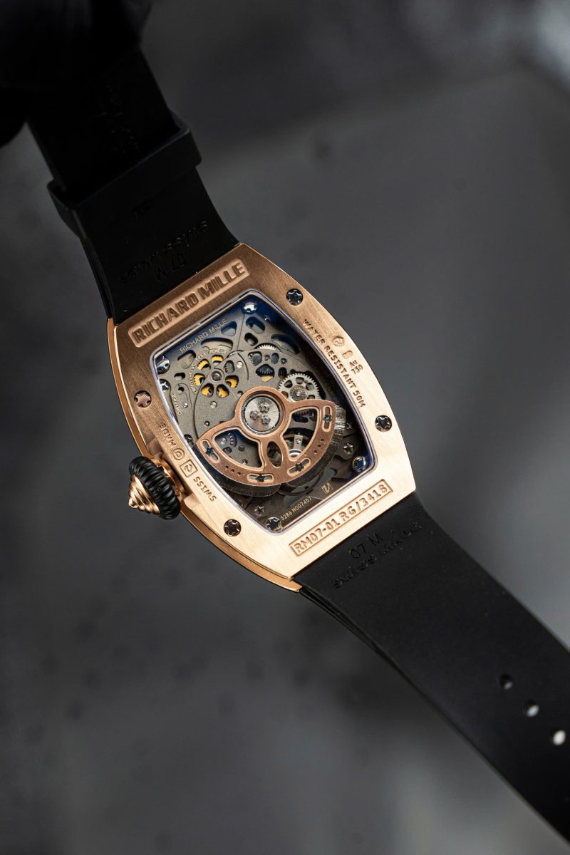 Richard-Mille-Rm07-01-Rose-Gold-Diamonds-Onyx-Dial-7-800x1200 Richard Mille RM07-01 Rose Gold Diamonds Onyz Dial Rubber Strap 1:1 Super Clone ZF 45.32 x 32.3mm - Image 7