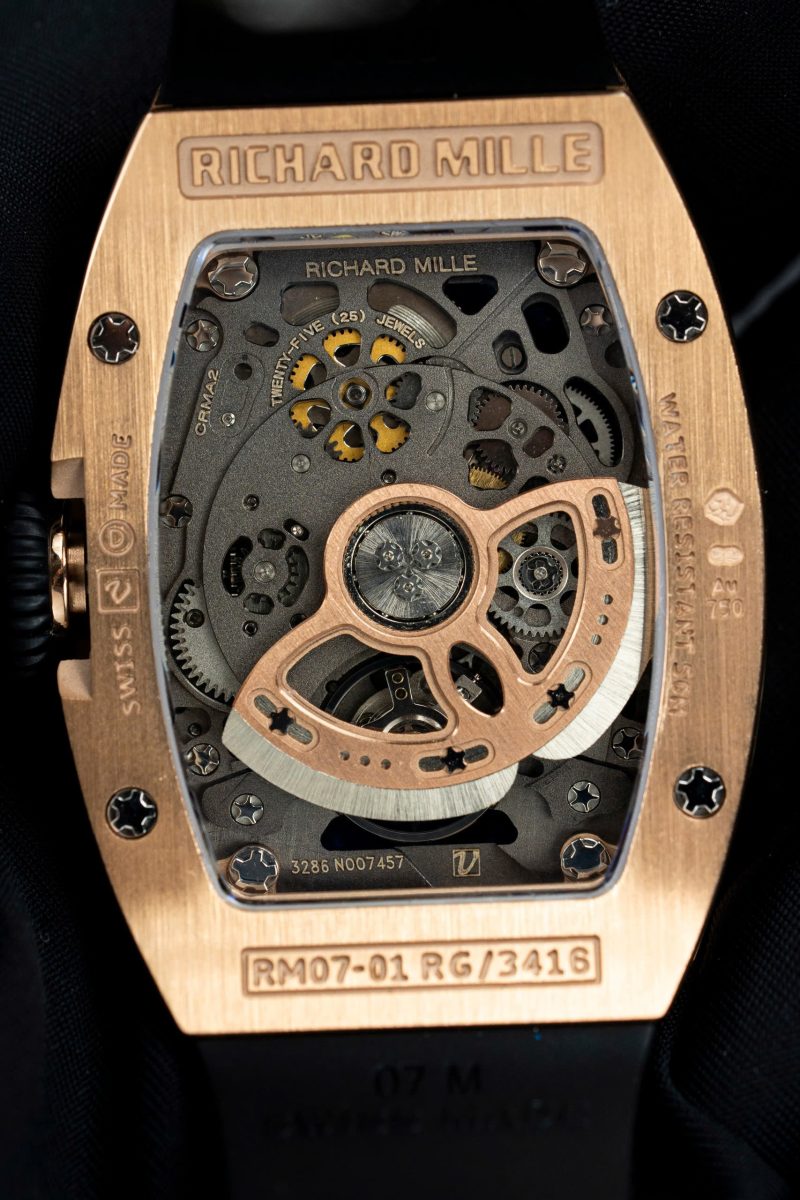 Richard-Mille-Rm07-01-Rose-Gold-Diamonds-Onyx-Dial-8-800x1200 Richard Mille RM07-01 Rose Gold Diamonds Onyz Dial Rubber Strap 1:1 Super Clone ZF 45.32 x 32.3mm - Image 8