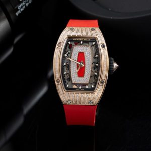 Richard Mille RM07-01 Lady Rose Gold Diamonds Jasper Dial Rubber Strap 1:1 Super Clone ZF 45.32 x 32.3mm