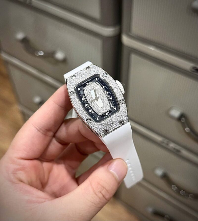 Rm07-01-White-MOP-Lip-Snow-Dial-Custom-Moissanite-5-800x895 Richard Mille RM07-01 Lady White MOP Lip Snow Diamonds Custom Moissanite Replica 45.32¡Á32.3mm - Image 5