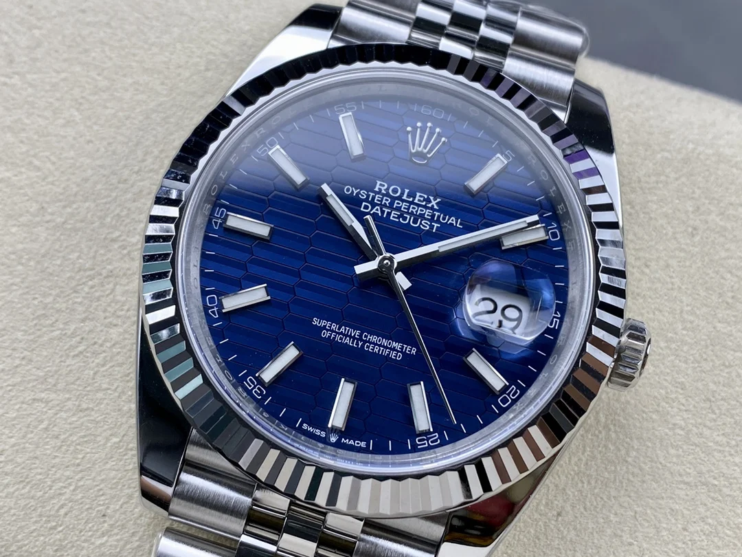 Rolex-DateJust-41mm-126334-0032-Clean-Factory-11-904L-Steel-SS-Blue-Fluted-Dial-on-SS-Jubilee-Bracelet-SA3235-2 DateJust 41 126334 Clean Plus 1:1 Best Edition 904L Steel Blue Stick Dial on Jubilee Bracelet DD3235 Super Clone - Image 4