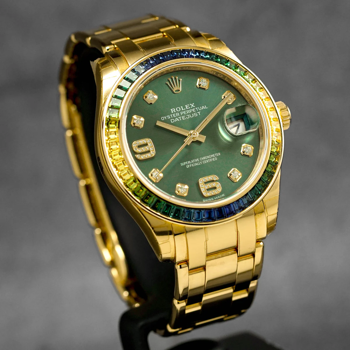 Rolex-Datejust-Pearlmaster-Olive-Green-Indonesia-_2 Datejust 39mm Pearlmaster Yellow Gold Olive Green Diamond Dial - Image 3