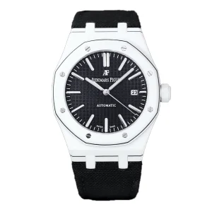Royal Oak 15400 Black Dial in White Carbon Fibre on Black Nylon Strap
