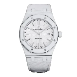 Royal Oak 15400 White Dial in White Carbon Fibre on White Nylon Strap