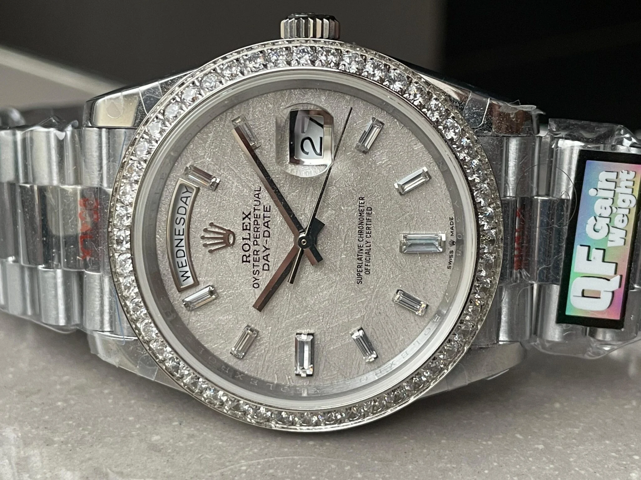 WhatsApp-Image-2025-02-10-at-11.54.06-1-scaled-1-2048x1536-1 Day-Date 40mm 228349 SS Diam Bezel Meteorite Dial Diamond SS President Bracelet GSF A2836 Mod - Image 4