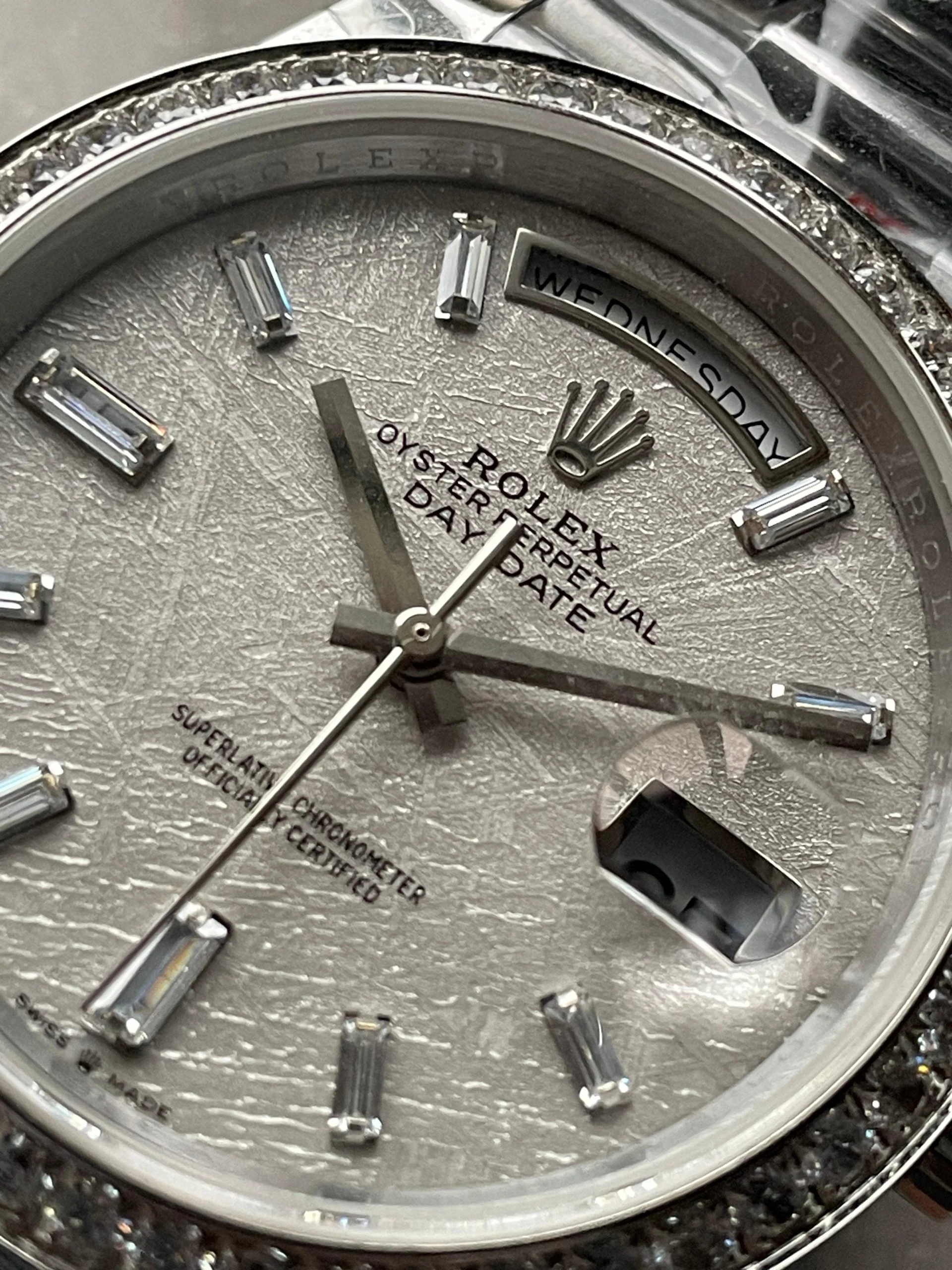 WhatsApp-Image-2025-02-10-at-11.54.06-scaled-1 Day-Date 40mm 228349 SS Diam Bezel Meteorite Dial Diamond SS President Bracelet GSF A2836 Mod - Image 3