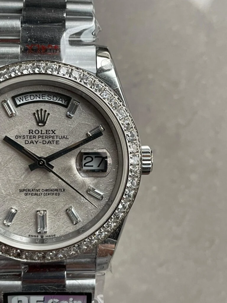 WhatsApp-Image-2025-02-10-at-11.54.07-1-scaled-1-768x1024-1 Day-Date 40mm 228349 SS Diam Bezel Meteorite Dial Diamond SS President Bracelet GSF A2836 Mod - Image 2