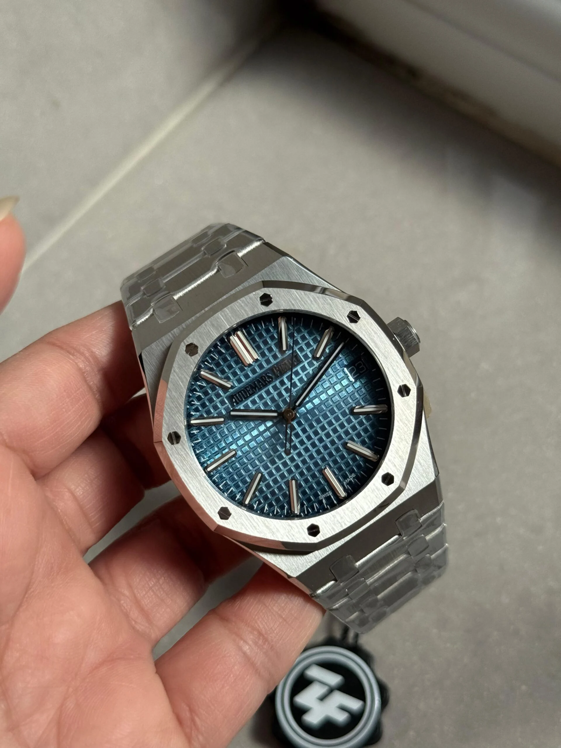 WhatsApp-Image-2025-09-14-at-22.38.28-1-scaled-1 Royal Oak 41mm 15510 BC SS ZF 1:1 Best Edition Ice Blue Textured Dial on SS Bracelet SA4302 V3 - Image 2