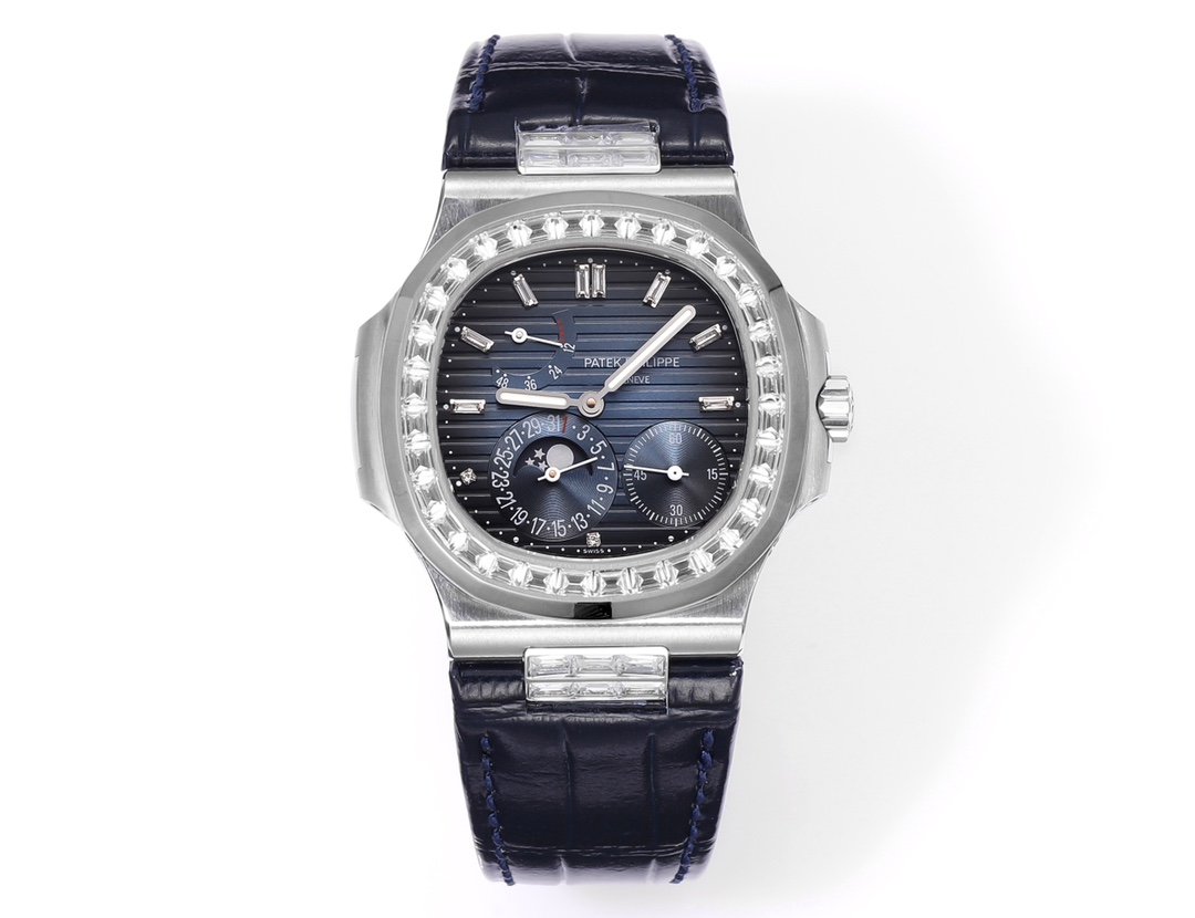 a48028eb Nautilus 40mm 5724 Dia SS Blue/Stk PPF on Leather Strap A240 Super Clone