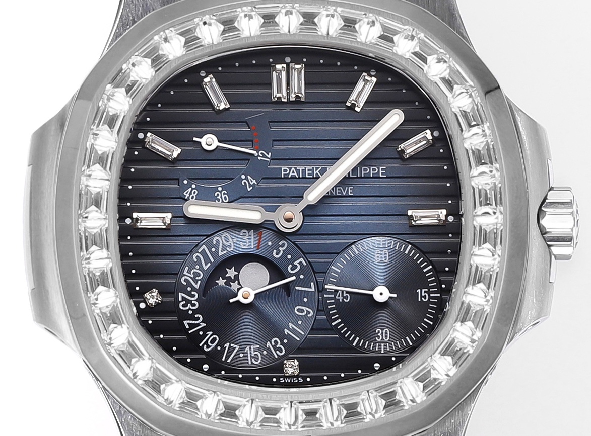acc056dc Nautilus 40mm 5724 Dia SS Blue/Stk PPF on Leather Strap A240 Super Clone - Image 5