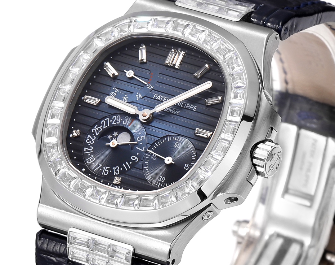 afad1004 Nautilus 40mm 5724 Dia SS Blue/Stk PPF on Leather Strap A240 Super Clone - Image 6