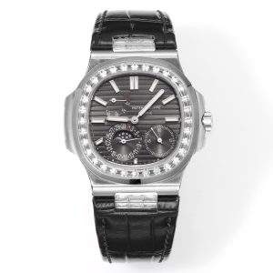 Nautilus 40mm 5724 Dia SS Grey/Stk PPF on Leather Strap A240 Super Clone Super Clone