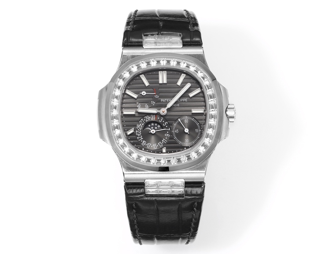 ca804076 Nautilus 40mm 5724 Dia SS Grey/Stk PPF on Leather Strap A240 Super Clone Super Clone