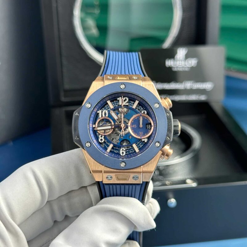 z5758187108950_79ad6a62418630412d19fdb02b9ababe-800x800 Hublot Big Bang Unico King Gold Blue Ceramic Best Replica BBF 42mm